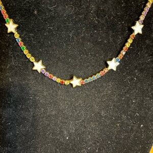 WhiteStar necklace with different color rhinestones in yellow, green, pink, blue